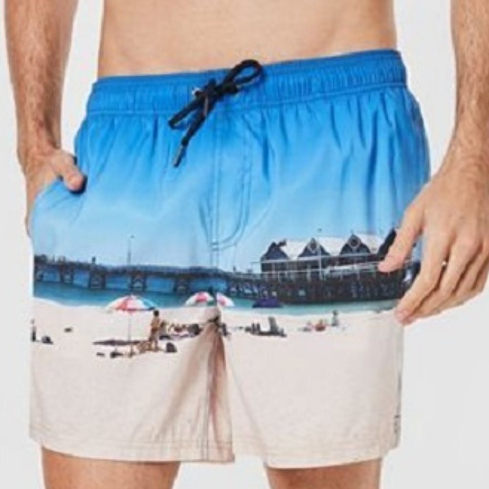 NWT COAST Melbourne Pier Boardshort Swim Trunks Graphic Print Sz XL‎